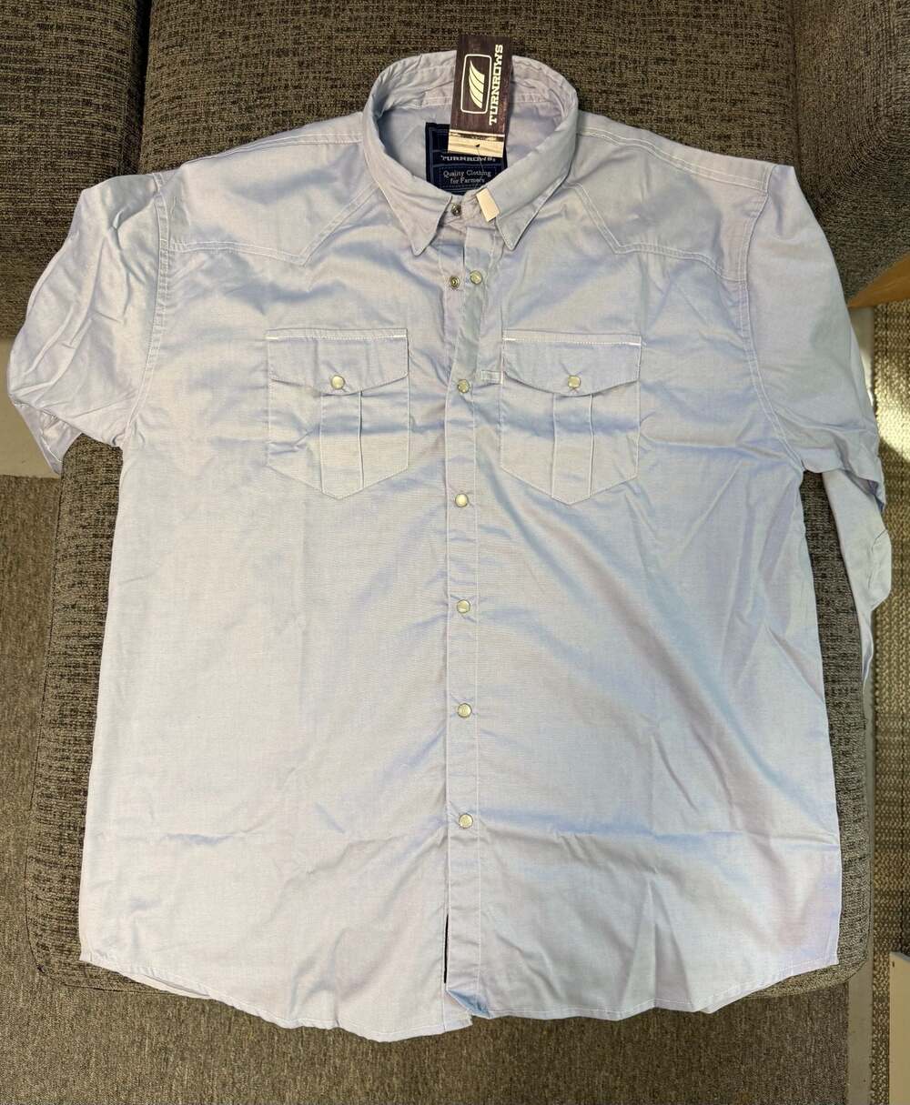 Turnrows Men's Light Blue Western Pearl Snap Long Sleeve Shirt Size 2XL